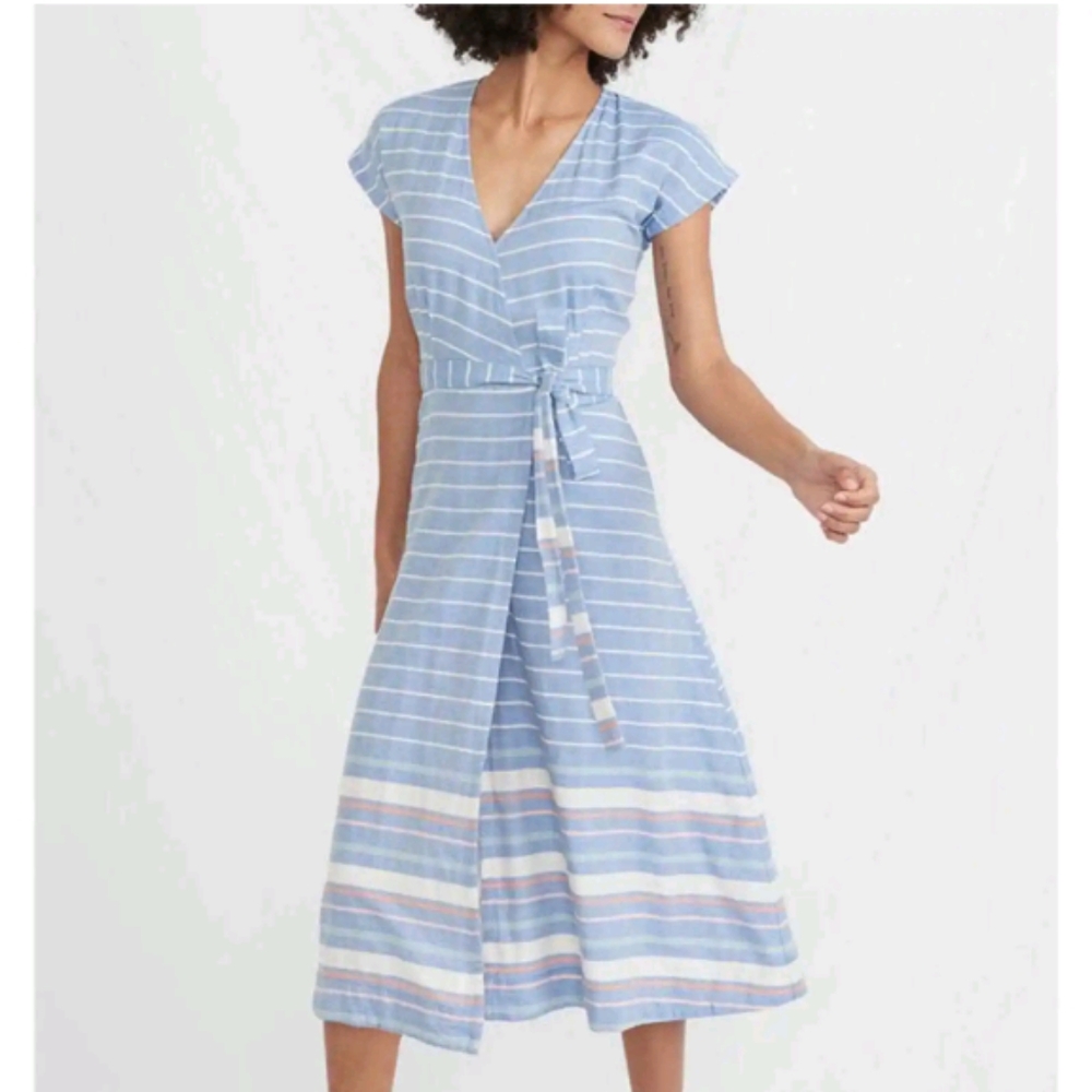 Marine Layer Maddie Wrap Dress in Blue/White Stripe sz L